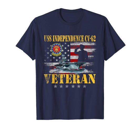 Vintage USS Independence CV-62 Aircraft Carrier Flag Veteran T-Shirt