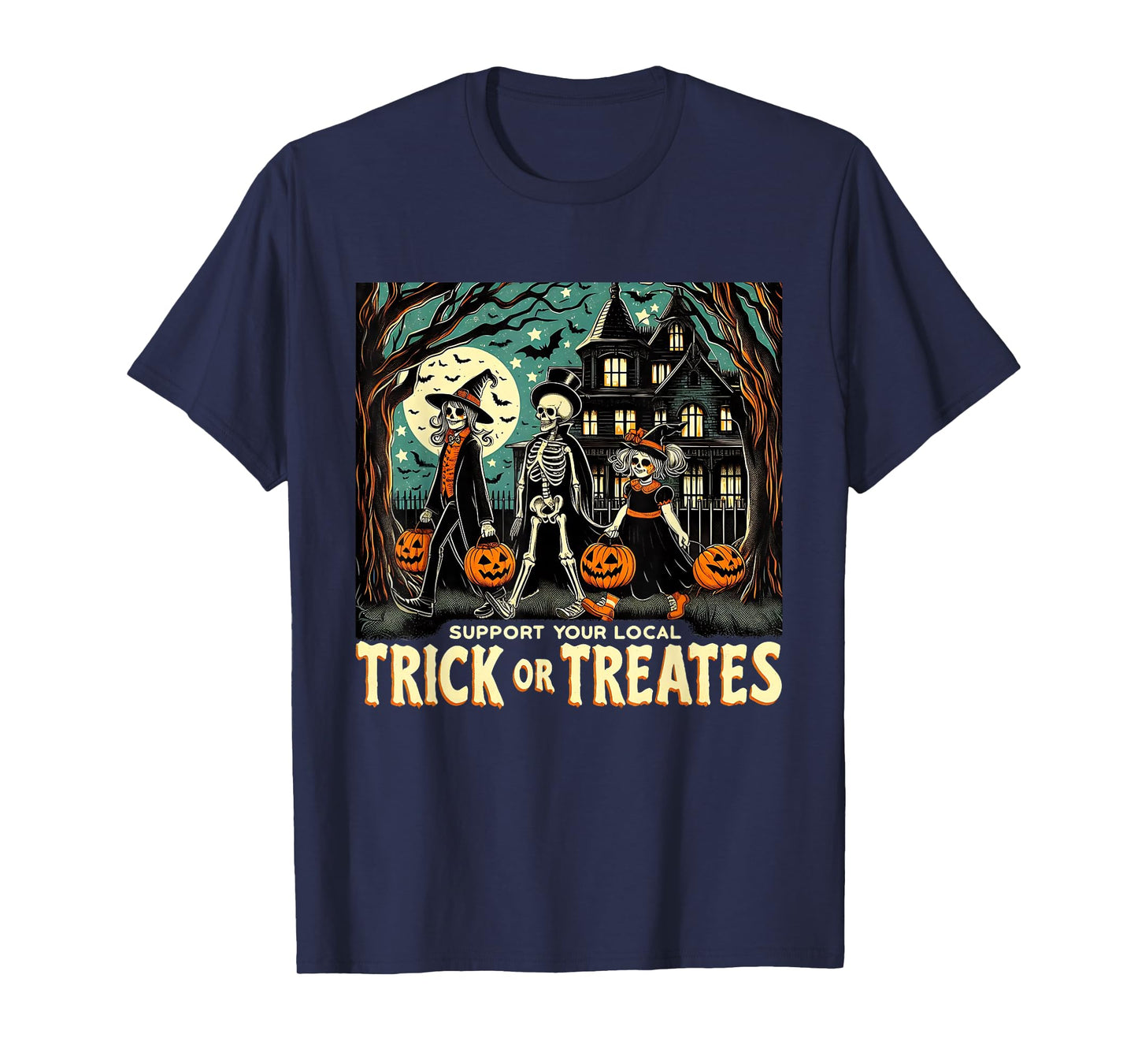 Support Local Trick or Treats Retro Halloween Art T-Shirt