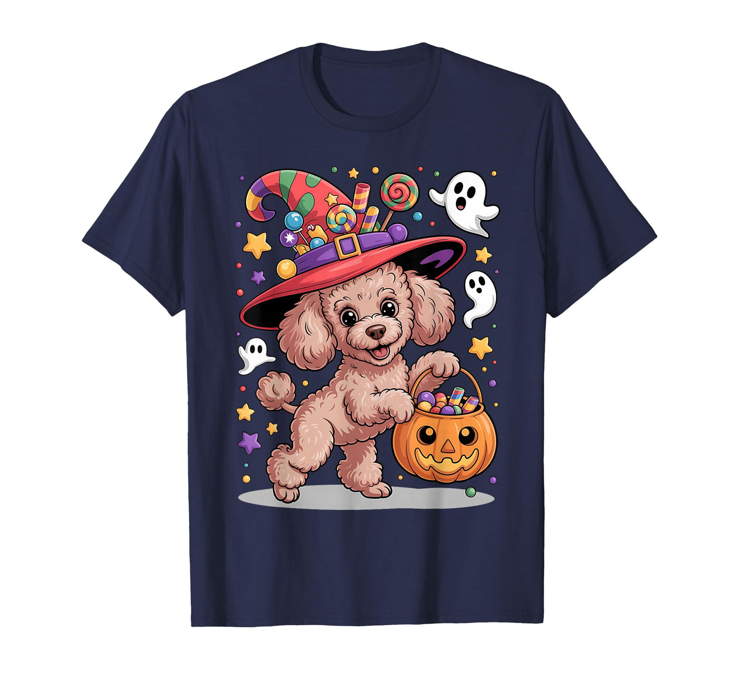 Miniature Poodle Dog Pumpkin Ghost Candy Witch Halloween T-Shirt