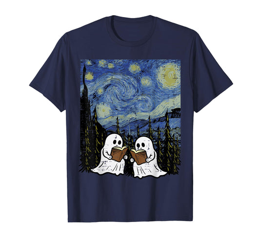 Halloween Ghosts Books Starry Night Costume Men Women Kids T-Shirt
