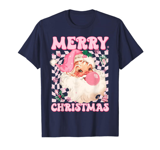 Santa Claus Pink Sunglasses Blowing Bubble Gum Christmas T-Shirt