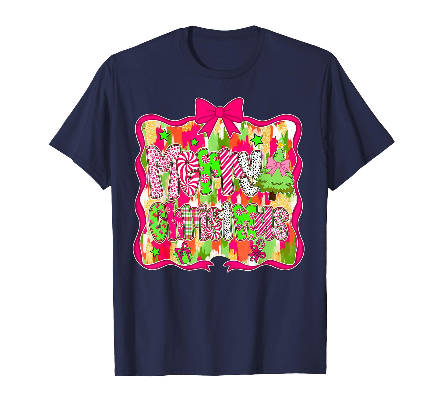 Coquette Bow Merry Christmas Santa Hat Xmas Family Men Women T-Shirt