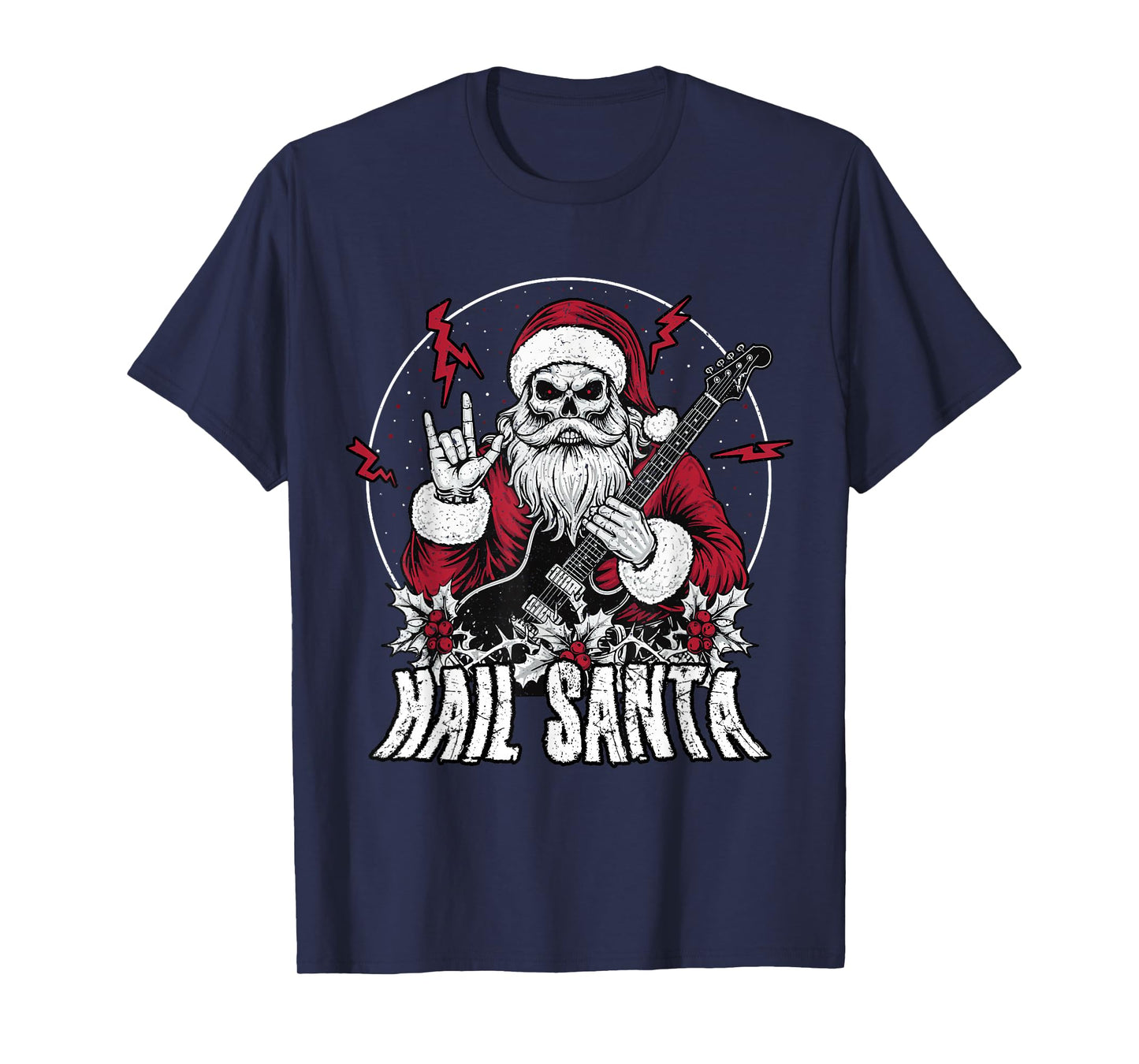 Hail Santa Heavy Guitar Happy Solstice Anti Christmas Rock T-Shirt