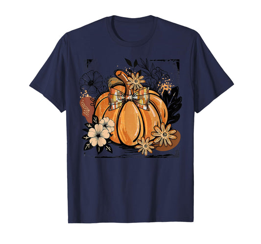 Floral Fall Pumpkin Boho Pumpkin Coquette Vintage Autumn T-Shirt