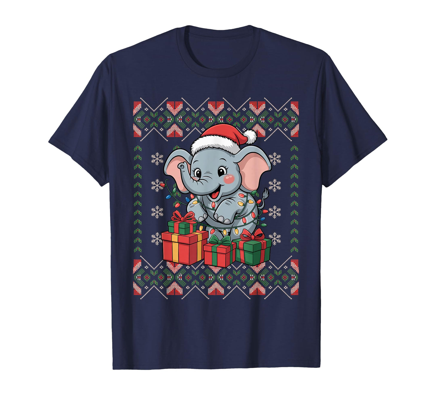 Santa Elephant Christmas Ugly Sweater Funny Holiday Pajamas T-Shirt