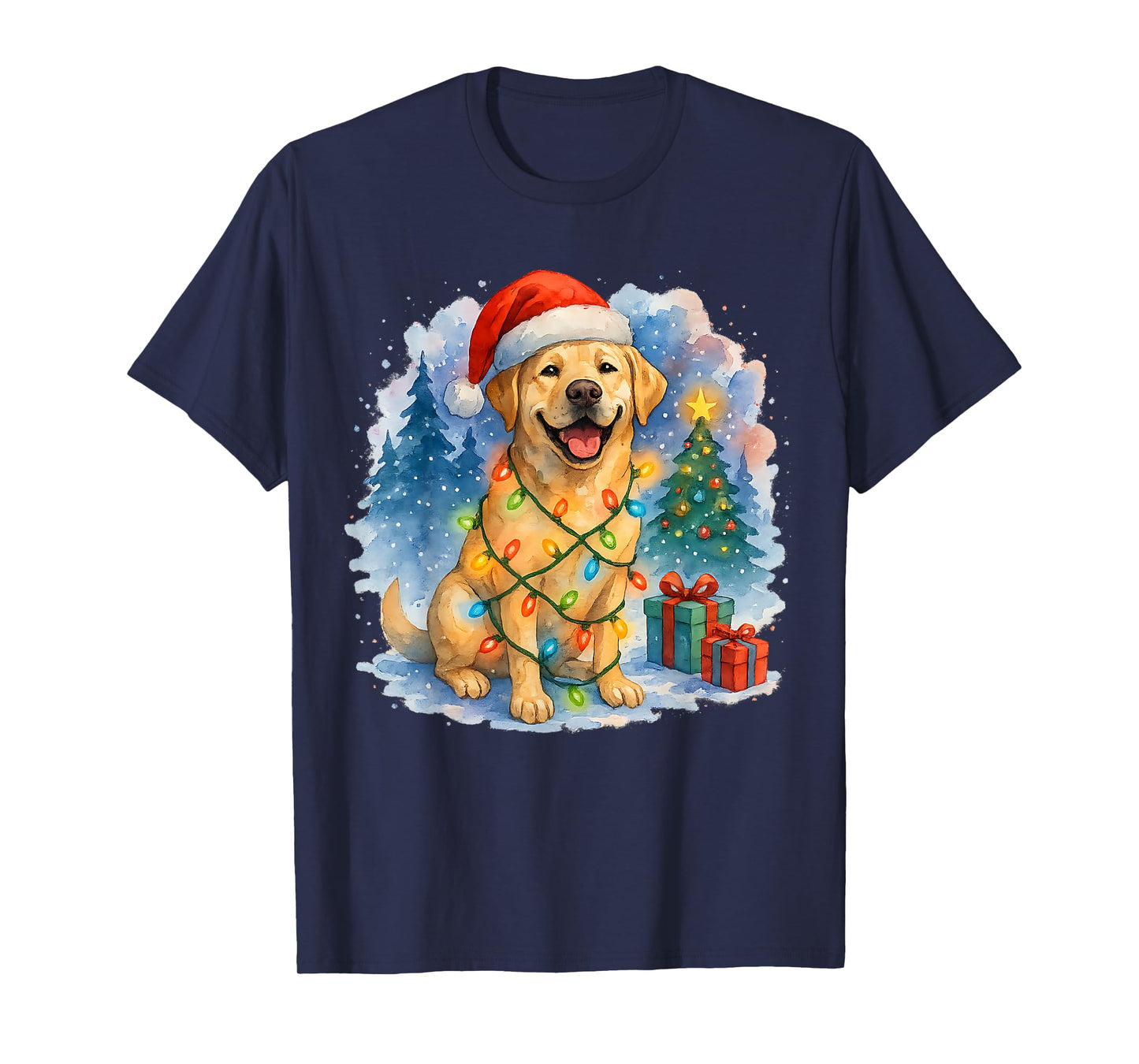 Festive Labrador Retriever Christmas Lights Santa Hat Dog T-Shirt