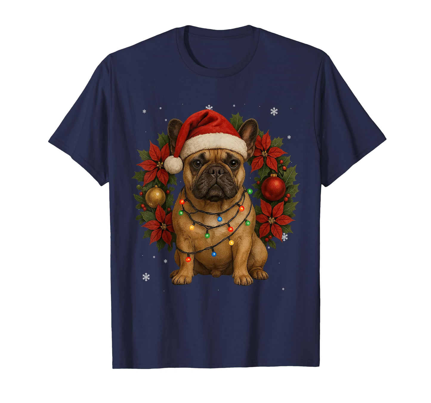 Festive Pug Christmas Dog Lights Wreath Xmas Holidays T-Shirt