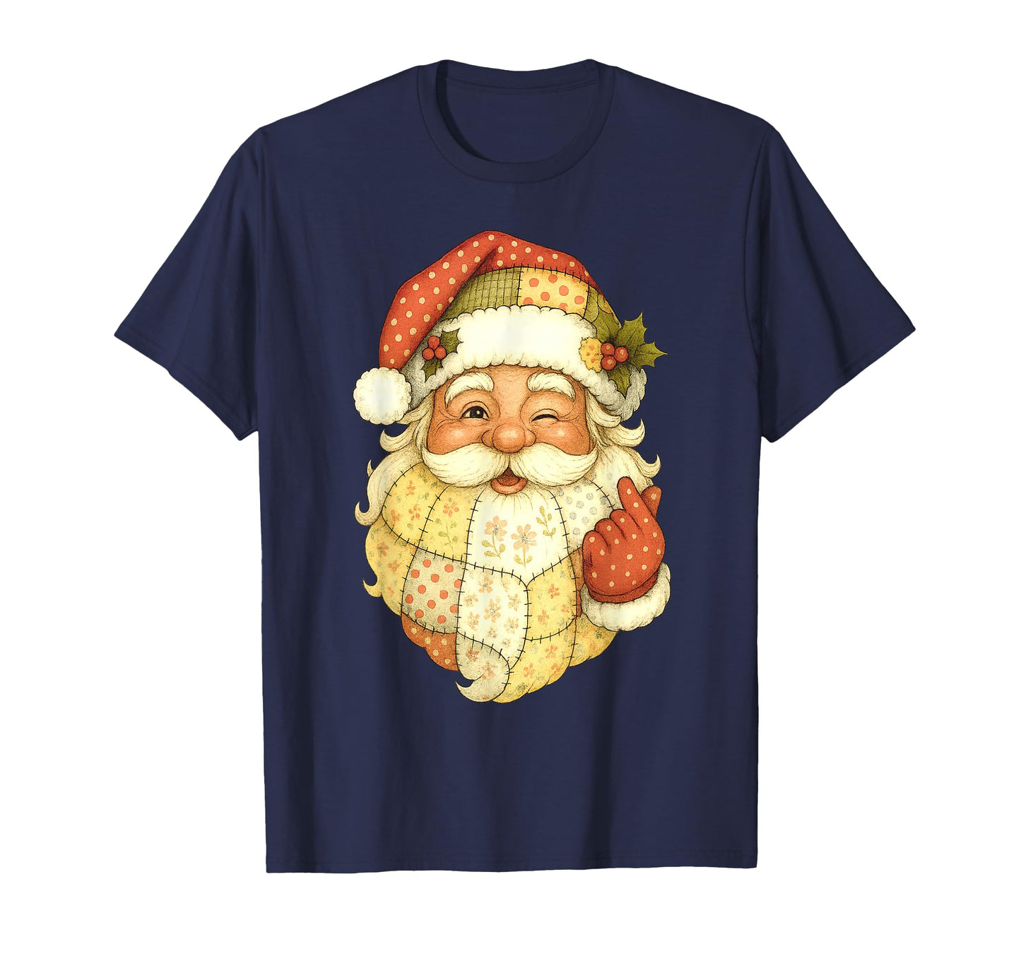 Xmas Patchwork Santa Claus Christmas Funny Mens Womans Kids T-Shirt