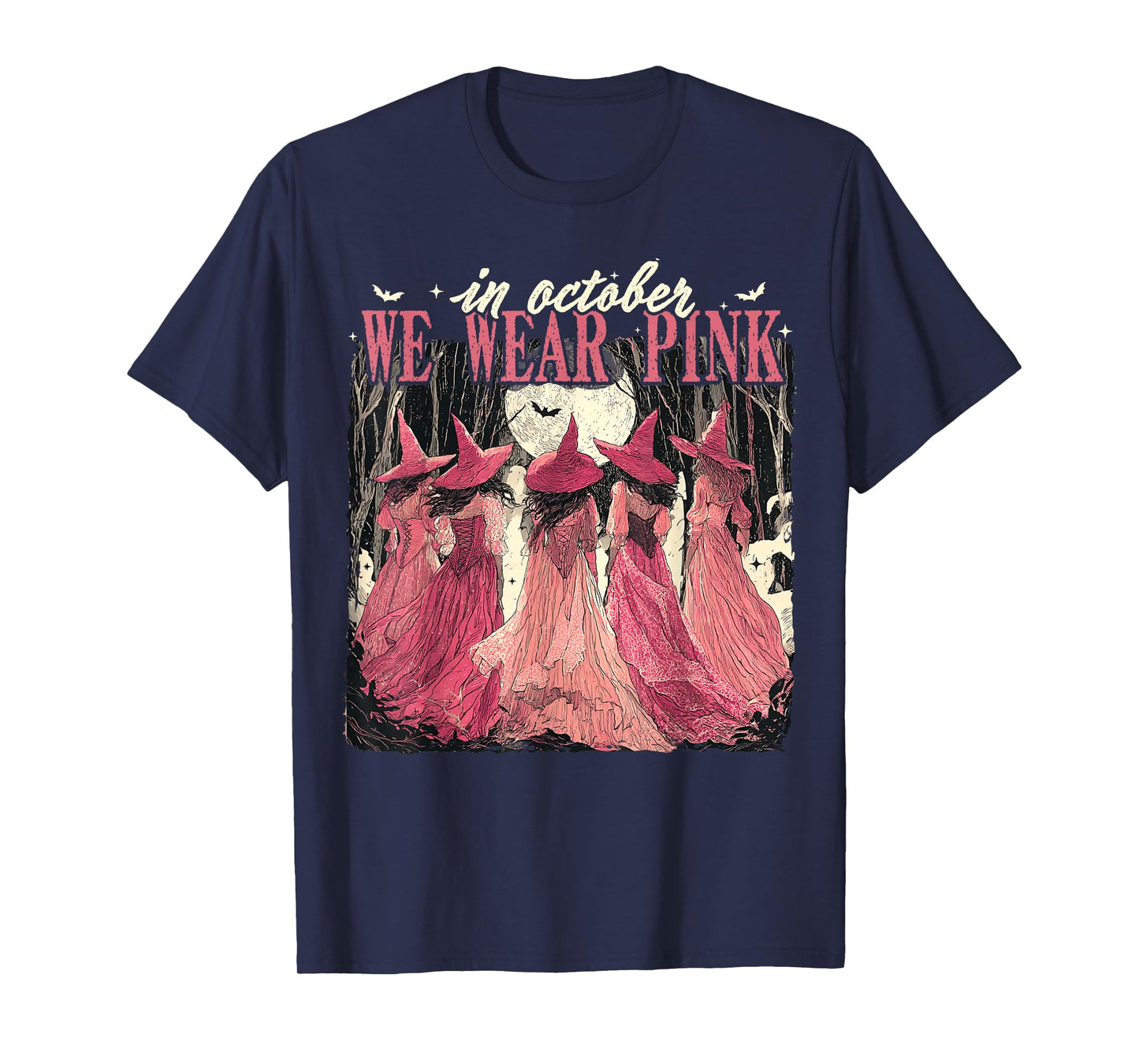 in October We Wear Pink Witches Breast Cancer Awareness T-Shirt