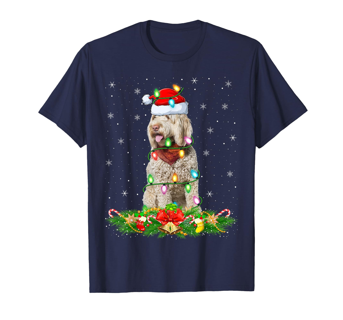 Portuguese Water Dog Christmas Lights Funny Santa Hat Xmas T-Shirt