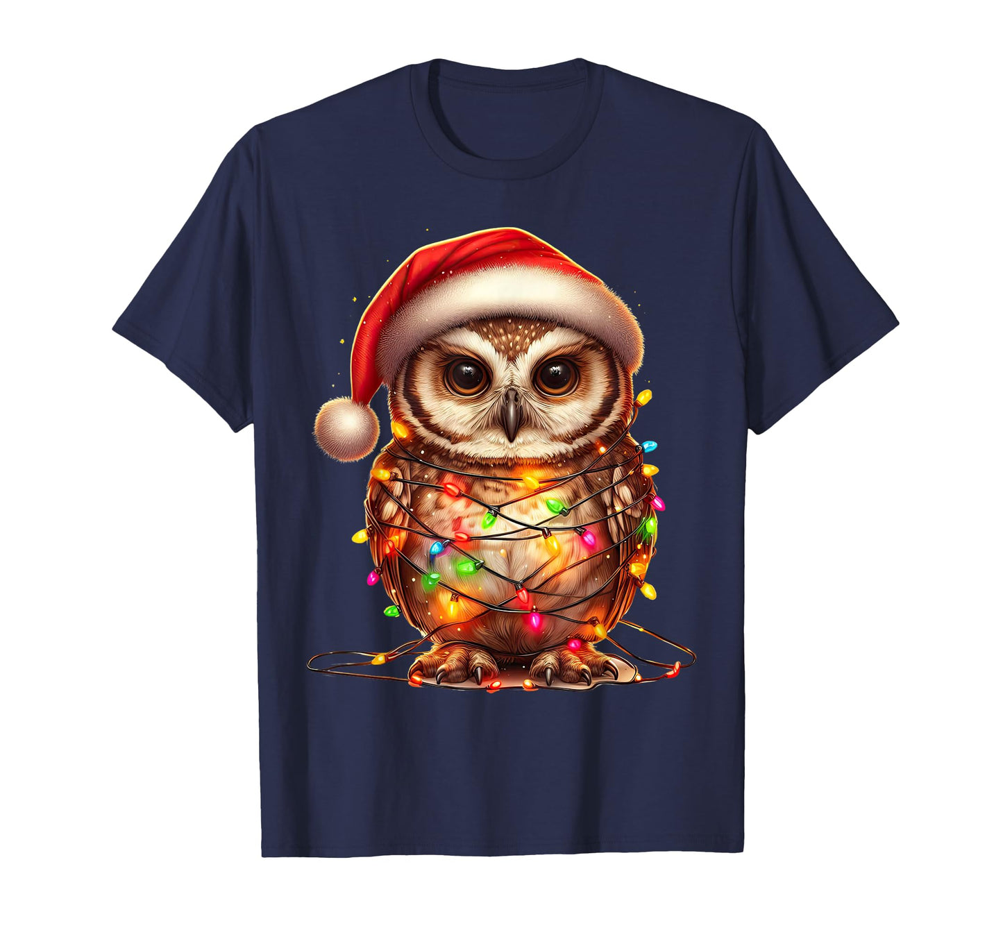 Owl Christmas Lights Funny Santa Hat Merry Xmas T-Shirt