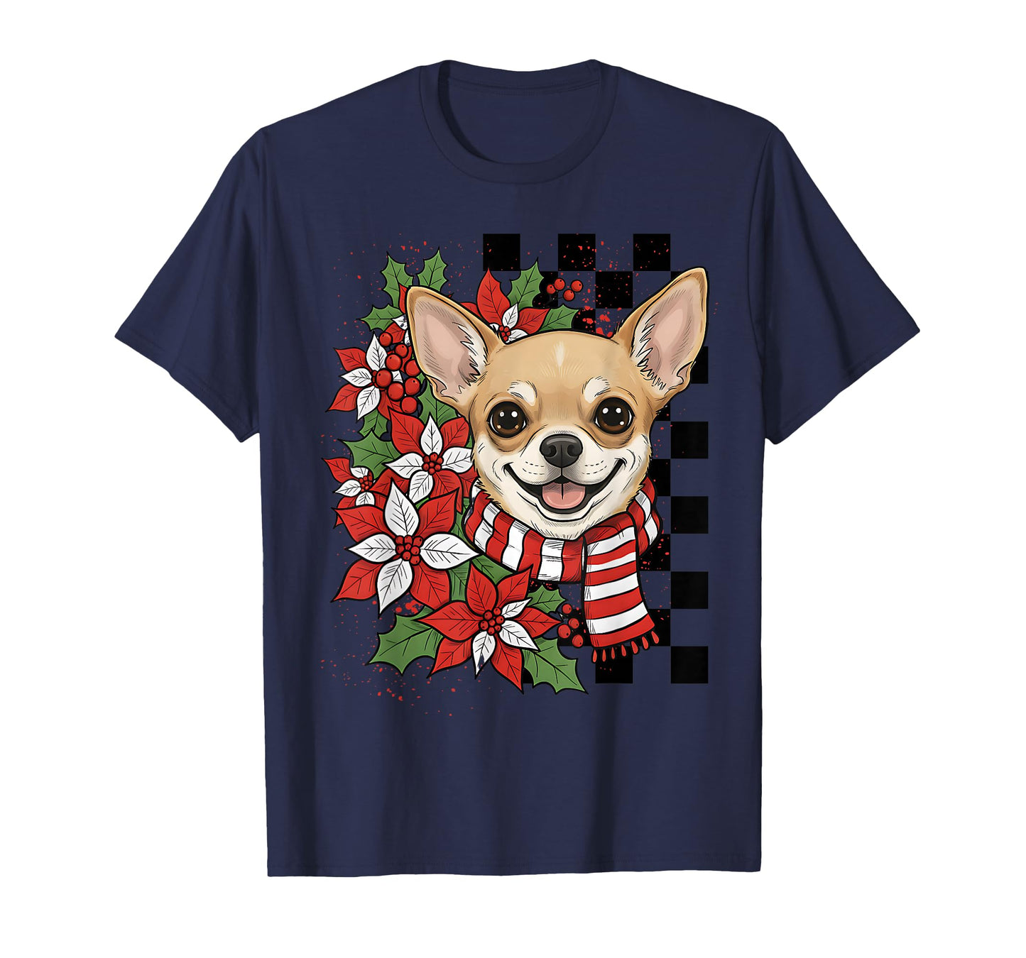 Chihuahua Christmas Chihuahua Santa Checkerboard T-Shirt