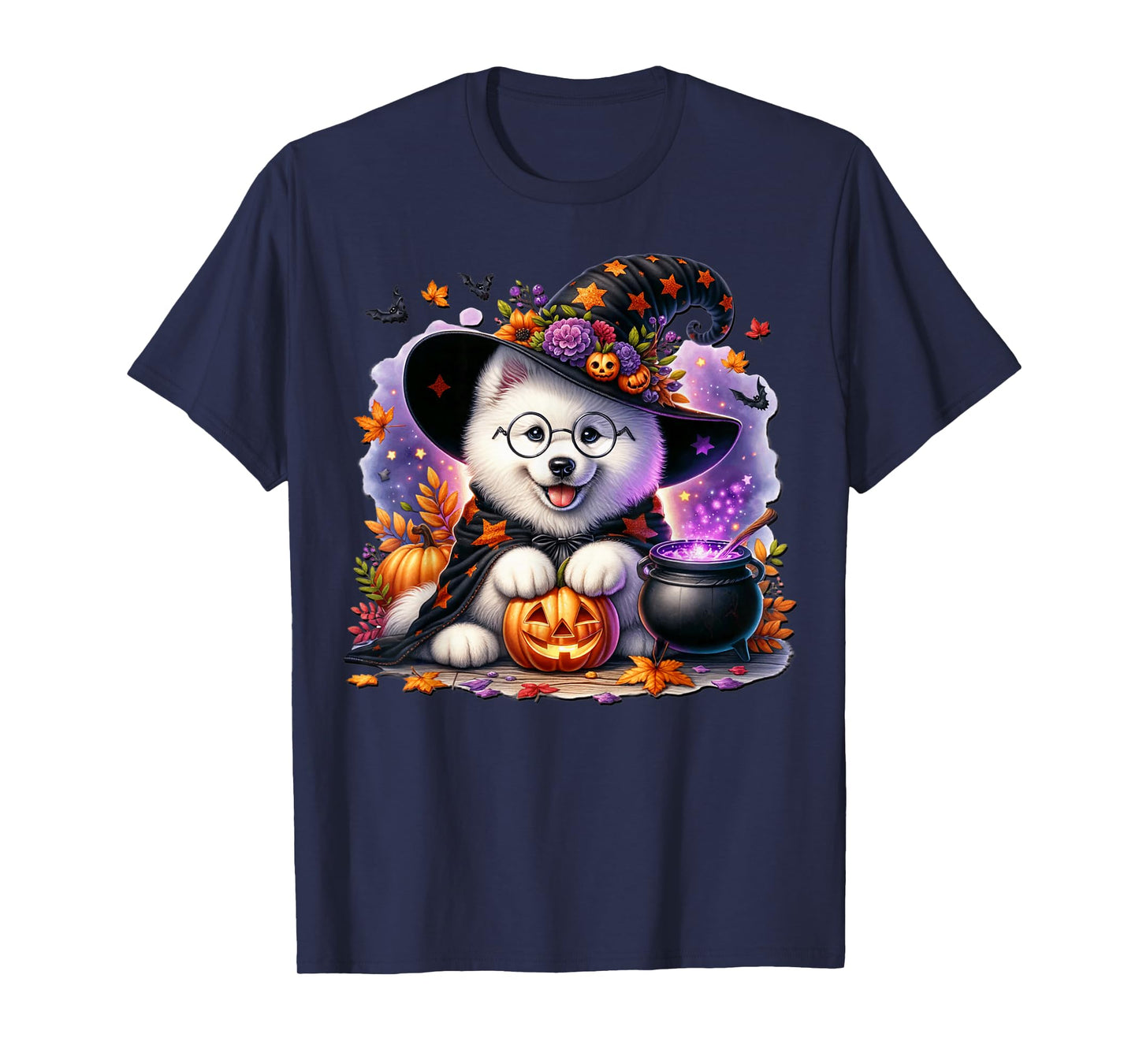 Samoyed in Witch Dog Halloween Costume for Samoyed Dog Mom T-Shirt