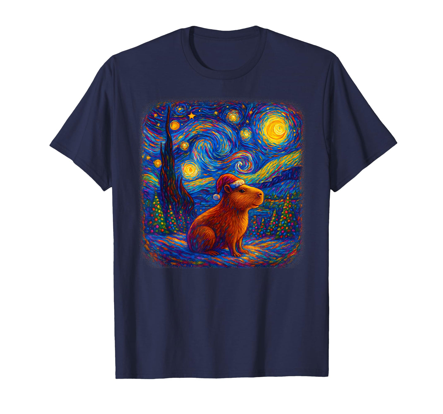 Christmas Capybara Santa Hat Starry Night for Women Men Kids T-Shirt