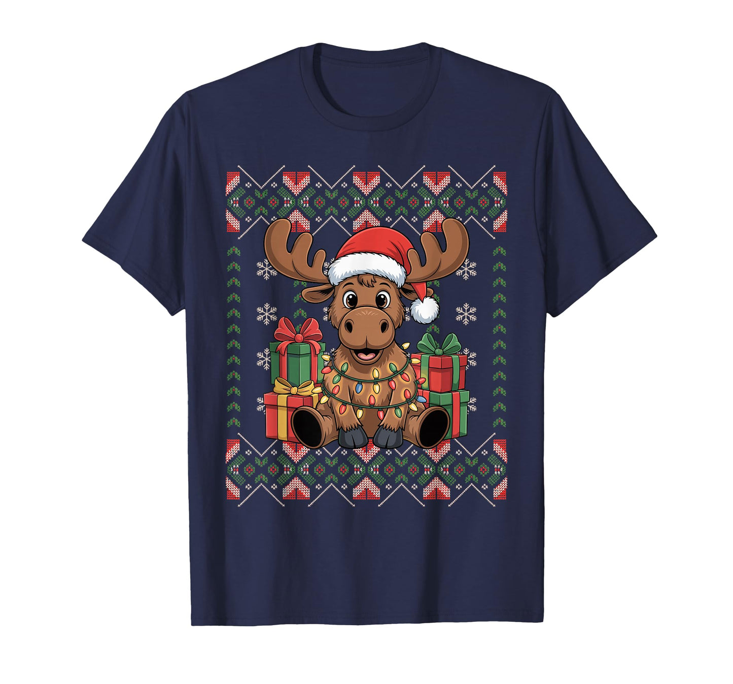 Santa Moose Christmas Ugly Sweater Funny Holiday Pajamas T-Shirt
