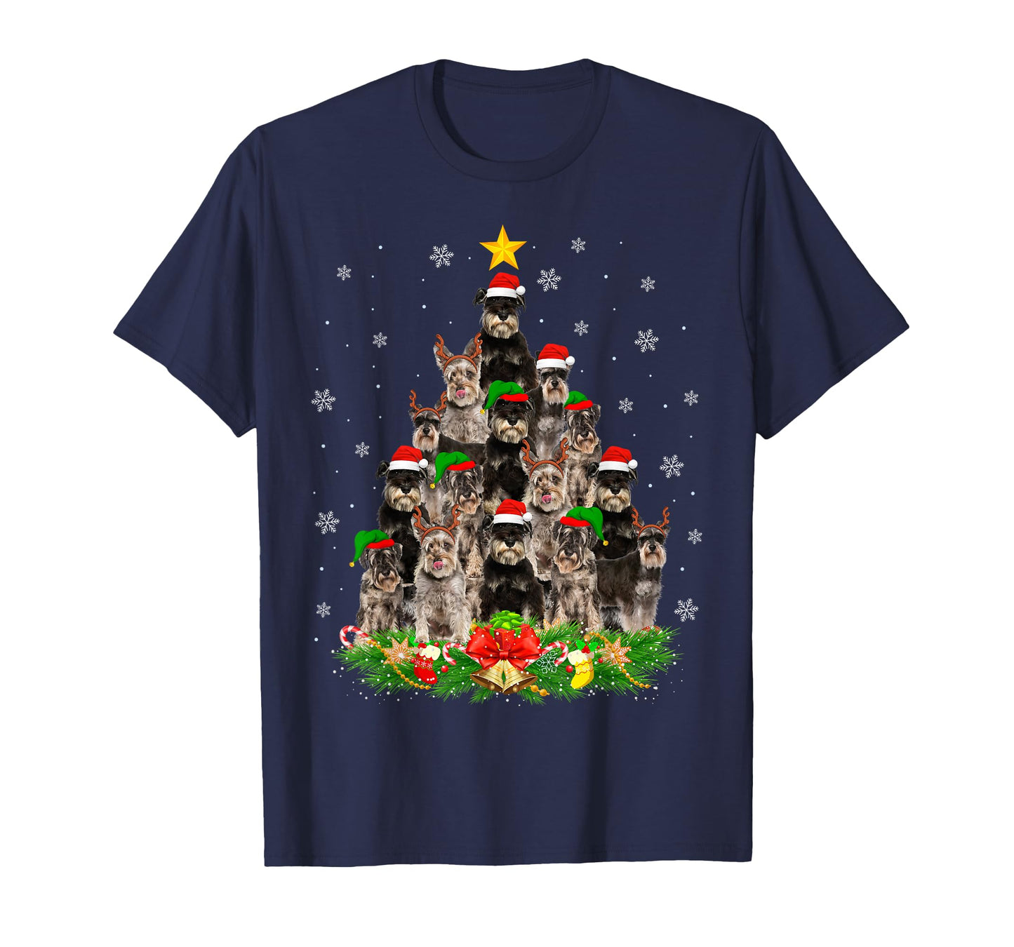 Miniature Schnauzer Christmas Tree Lights Santa Pet Dog Xmas T-Shirt