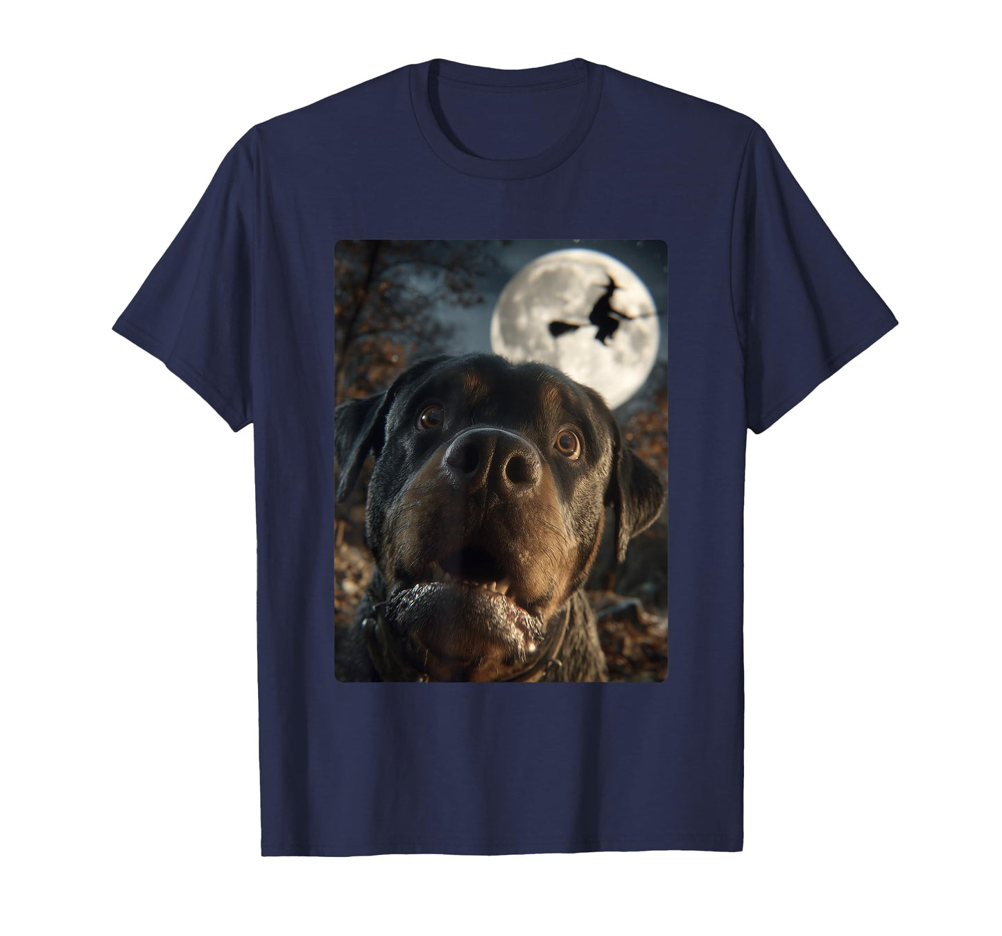 Funny Rottweiler Selfie Full Moon Flying Witch Halloween Dog T-Shirt