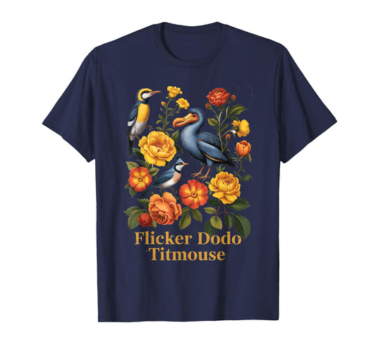 Funny Flicker Dodo Titmouse Vintage Floral Shirt Womens Mens T-Shirt