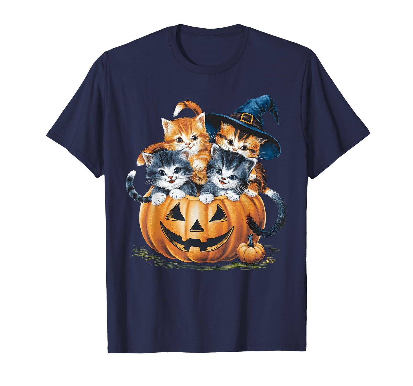 Vintage 90s Cat Pumpkin Halloween Retro Floral Spooky Season T-Shirt