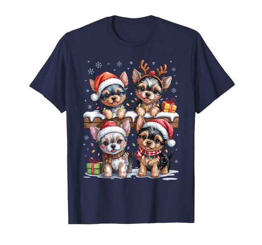 Cute Yorkshire Terrier Christmas Puppies Dog Lovers Holiday T-Shirt