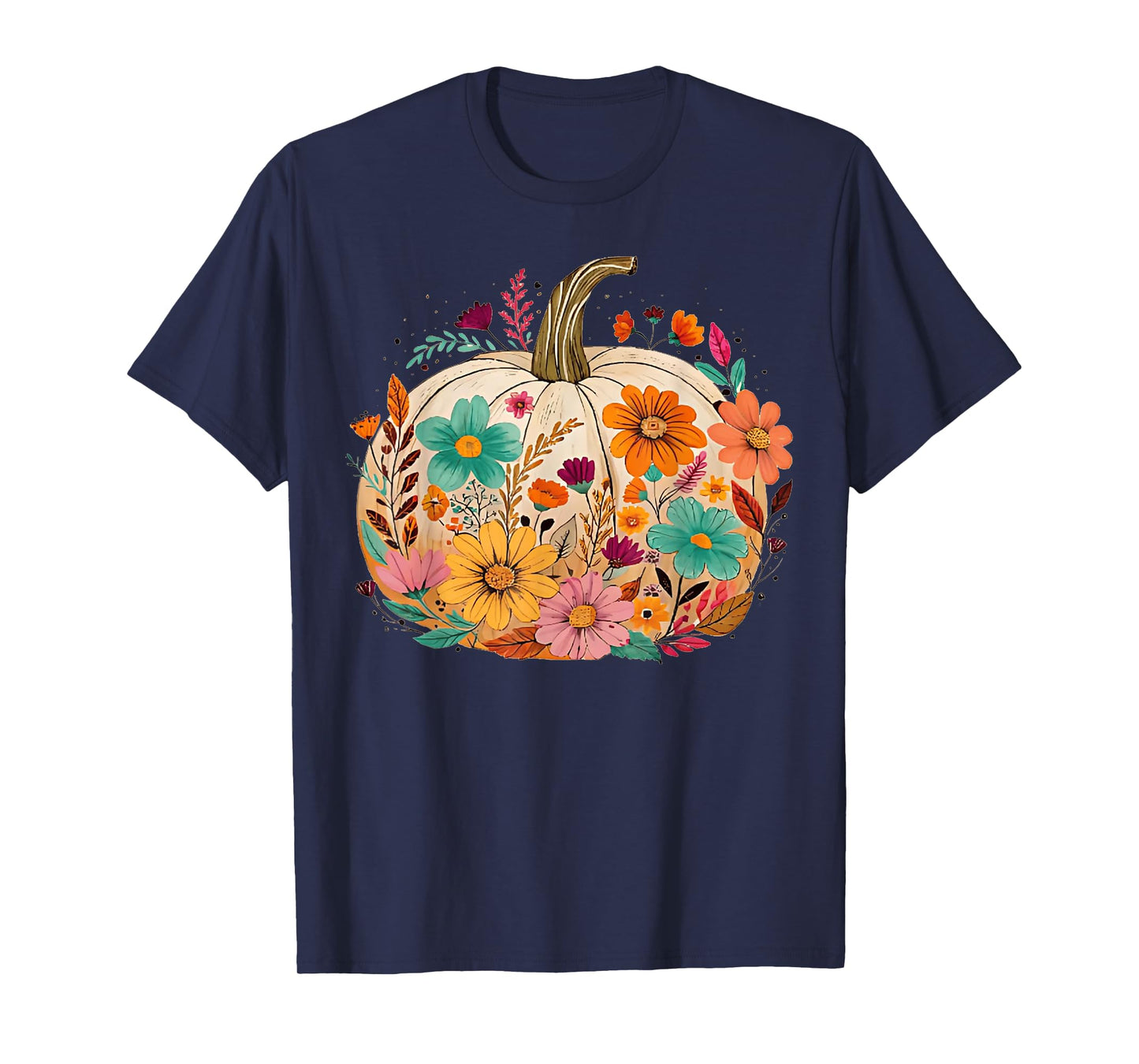 Retro Vintage Boho Pumpkin Floral Halloween Fall Vibes Women T-Shirt