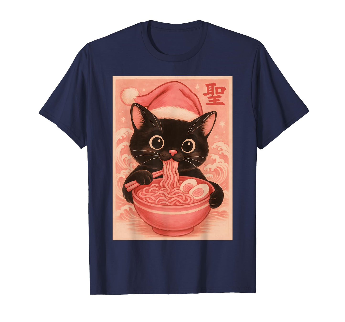 Christmas Cat Pink Santa Kawaii Anime Christmas Ramen Cat T-Shirt