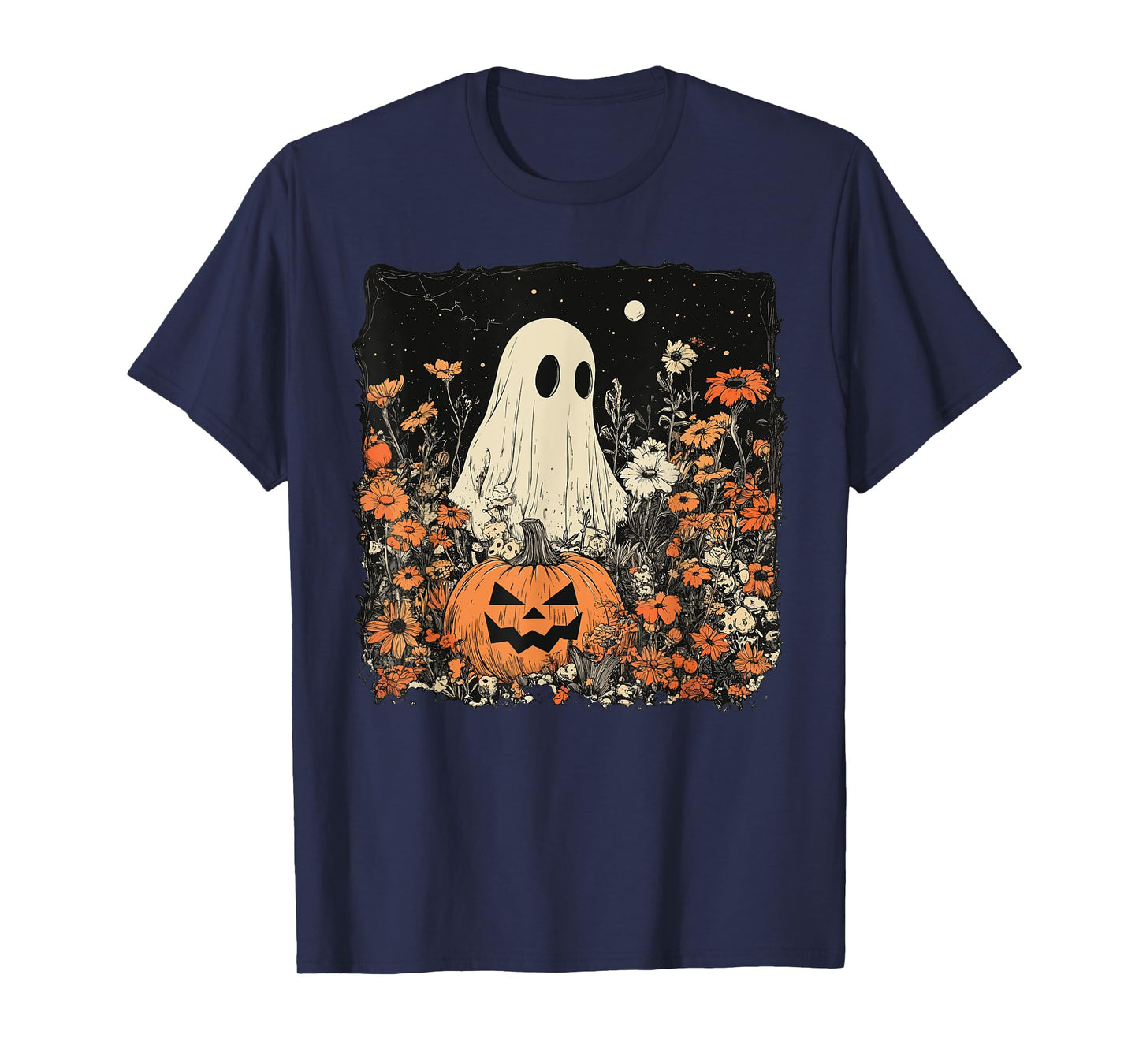 Vintage Floral Ghost Halloween Ghost in the Forest Gothic T-Shirt