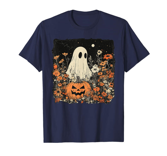 Vintage Floral Ghost Halloween Ghost in the Forest Gothic T-Shirt