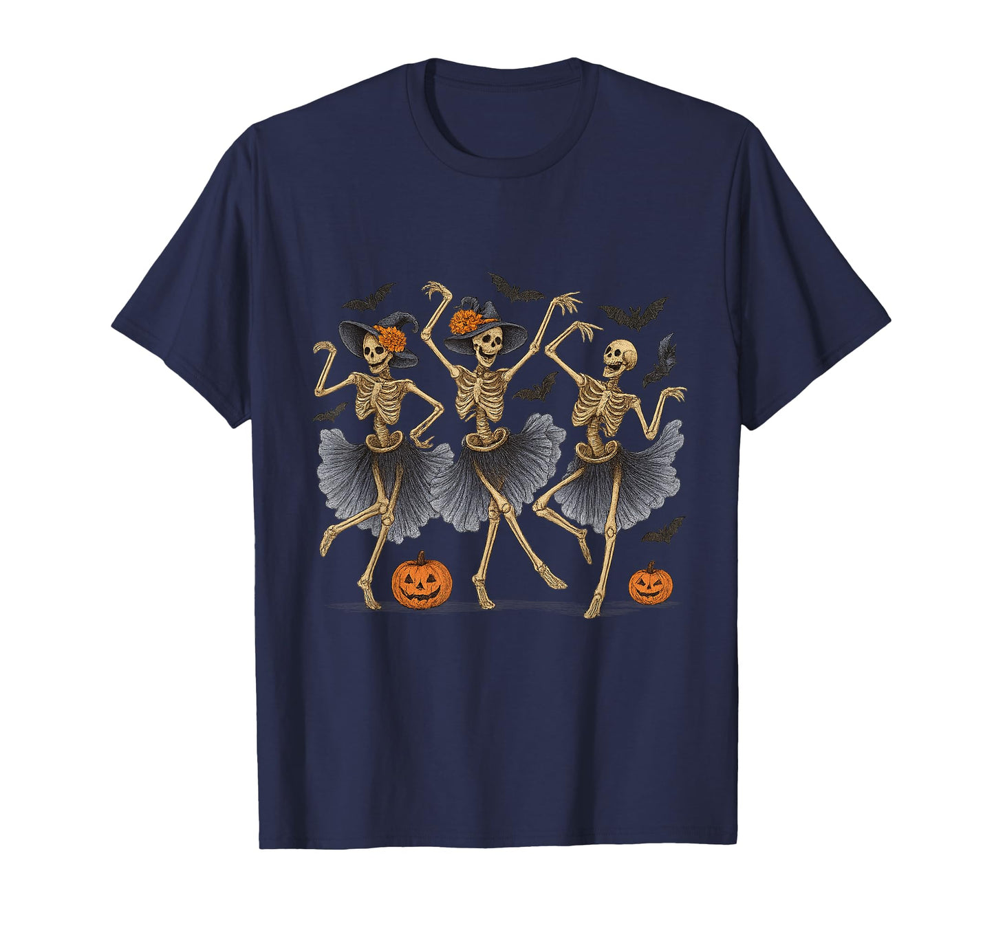 Dancing Skeletons Halloween Witch Hat Funny Costume T-Shirt