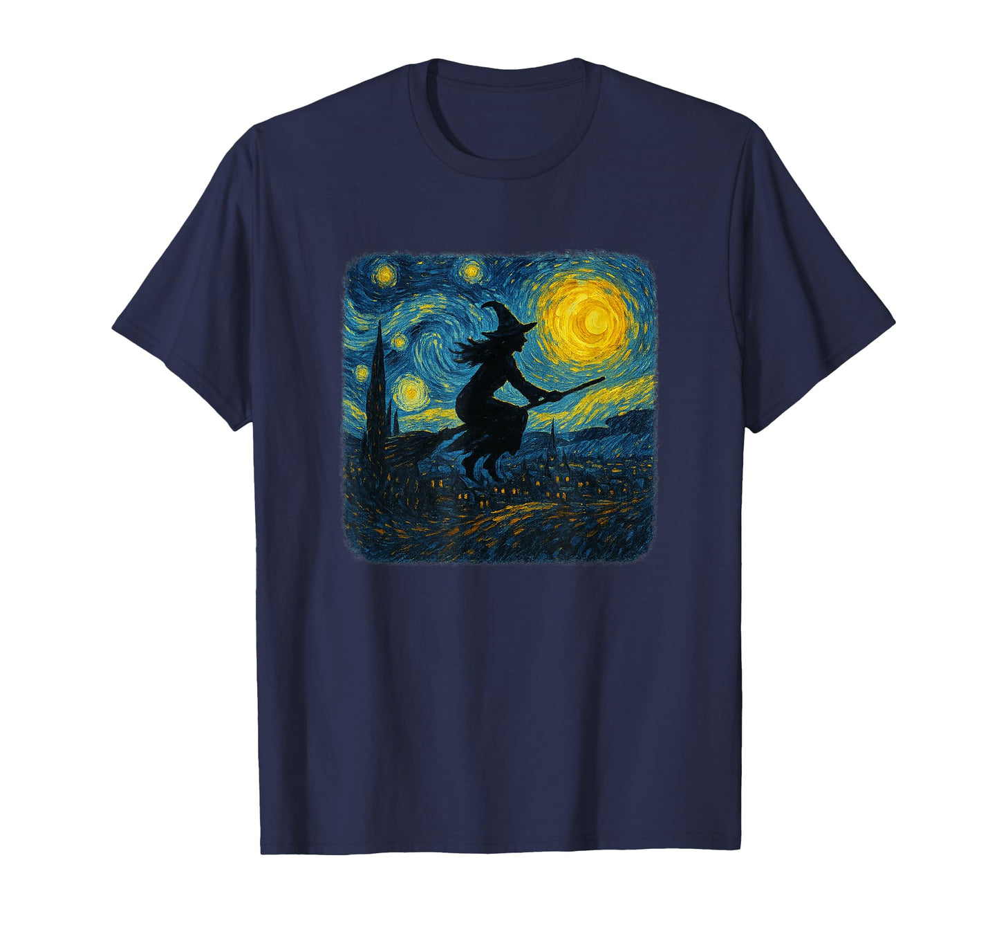 Funny Witch Flying Broomstick Starry Night Halloween T-Shirt