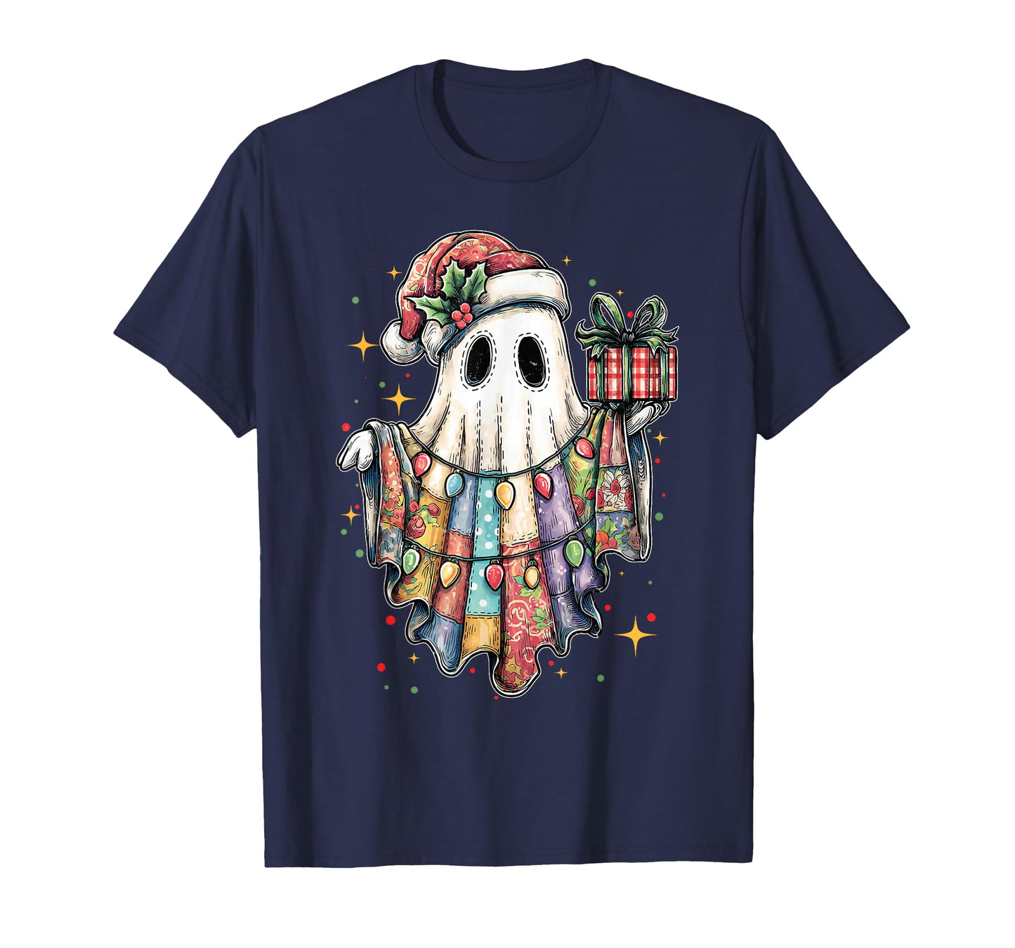 Patchwork Ghost Boo Preppy Girly Christmas Xmas Holiday Kids T-Shirt