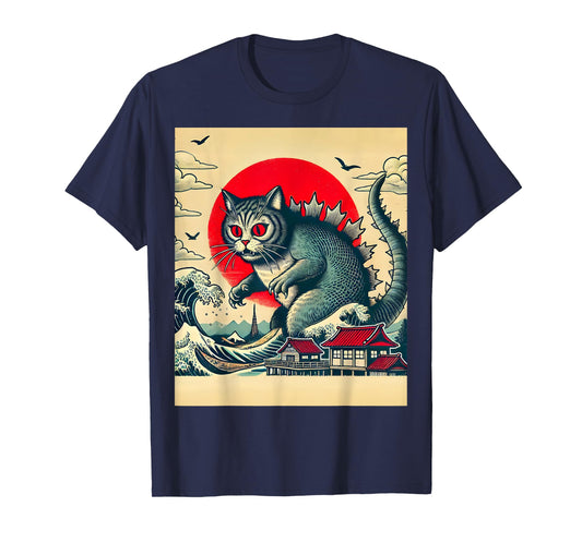 Catzilla Cat Retro Vintage Japanese Kaiju Funny Cat Monster Men Women Girls Kids T-Shirt