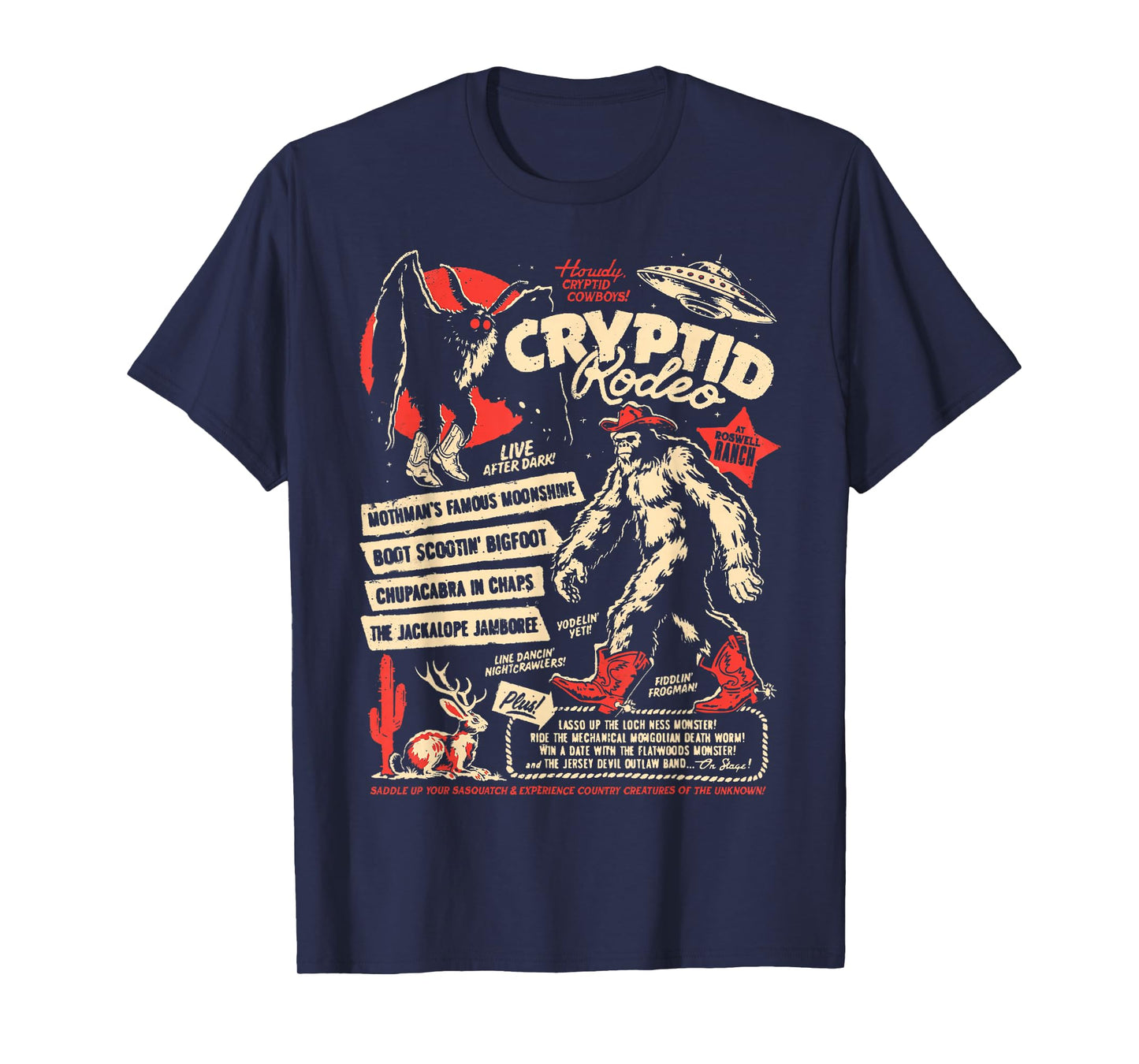 Cryptid Rodeo Mothman Chupacabra Jackalope Cowboy Halloween T-Shirt