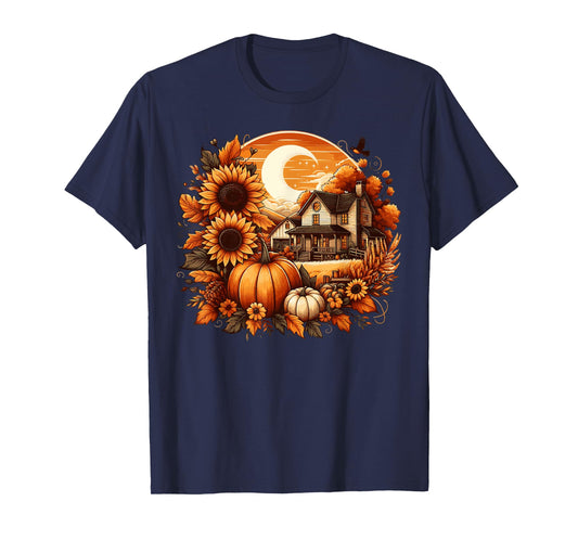 Cottagecore Vintage Moon Floral Pumpkin Fall Leaves T-Shirt