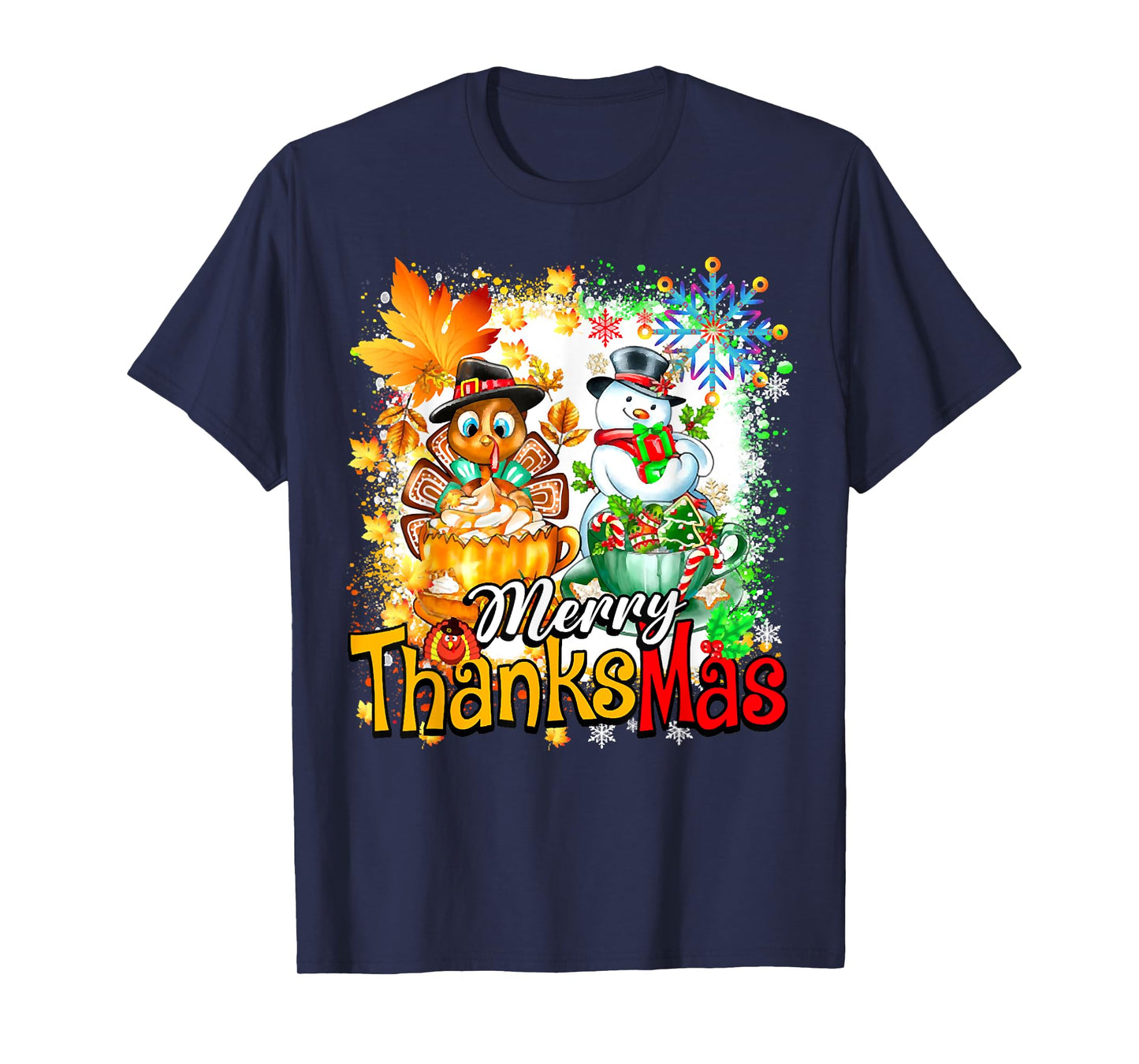 Merry Thanksmas, Turkey Snowman Coffee Latte Cup,Fall Season T-Shirt