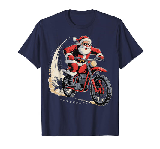 Dirt Bike Christmas Santa Motocross Biker Funny Xmas Boys T-Shirt