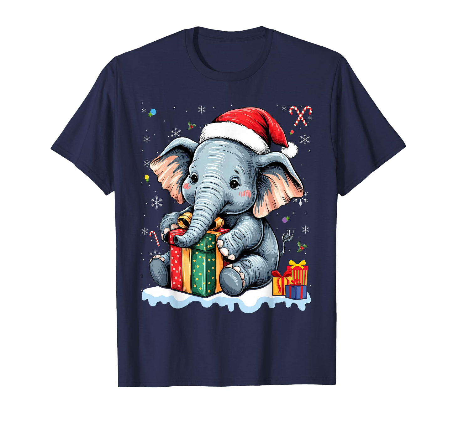 Christmas Elephant Pajamas in Santa Hat Women Kids T-Shirt
