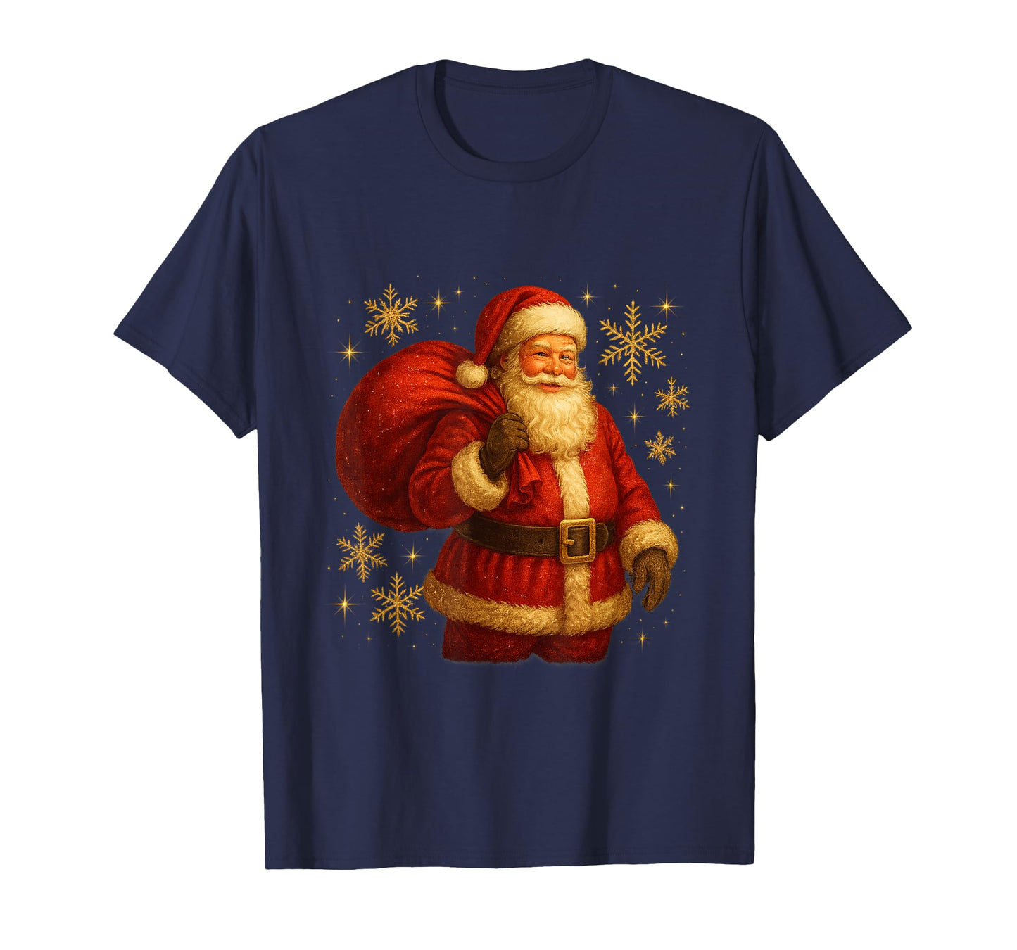 Santa with Gift Bag and Snowflakes T-Shirt