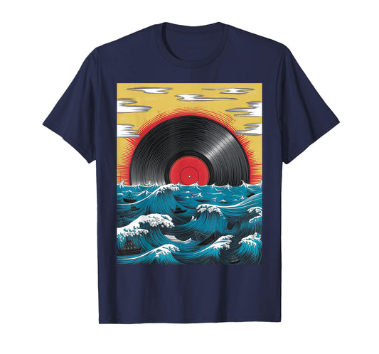 Funny Vintage Vinyl Record Sun Japanese Art DJ Electronic T-Shirt