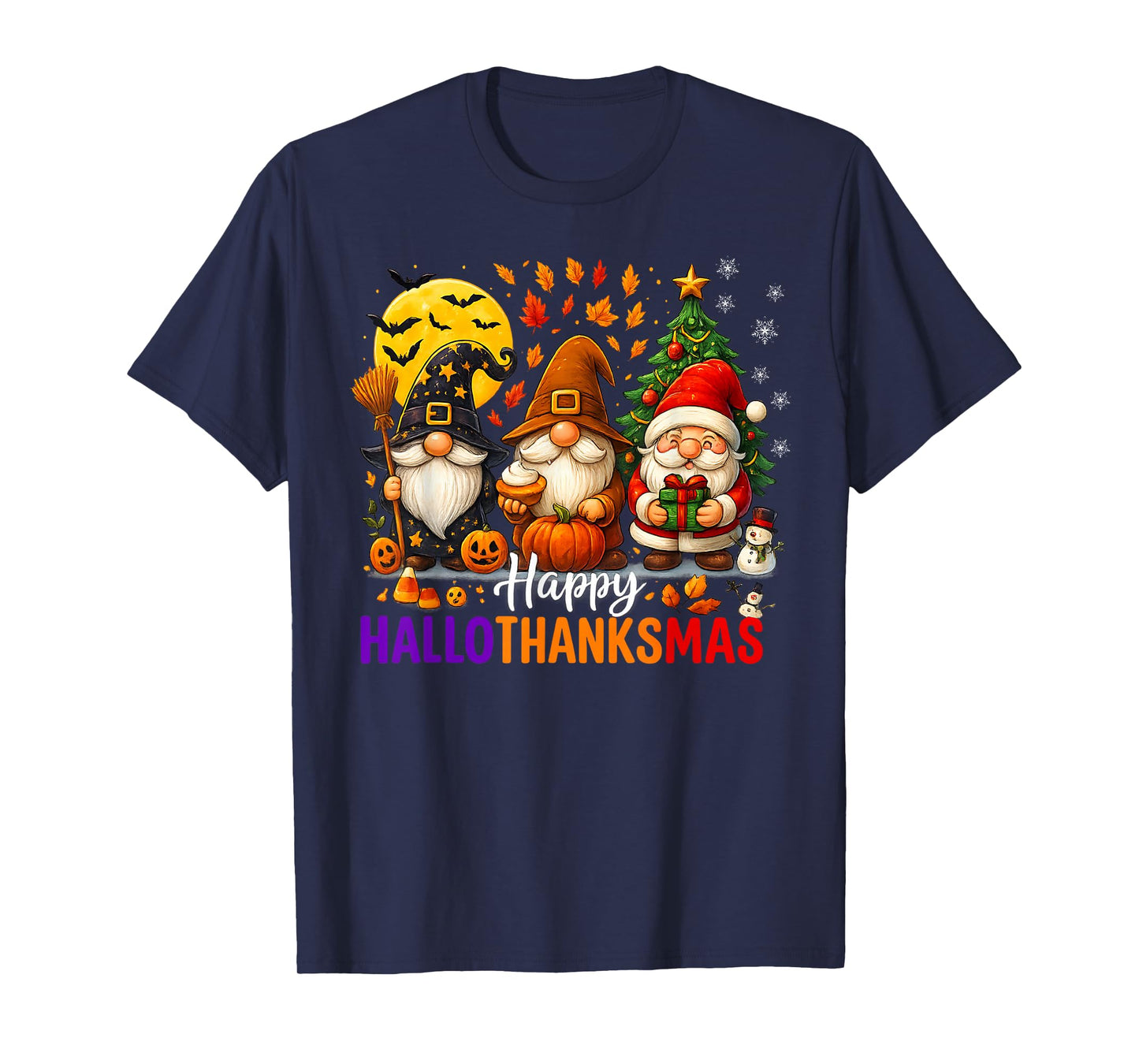 Happy Hallothanksmas Gnomes Lover Halloween Merry Christmas T-Shirt