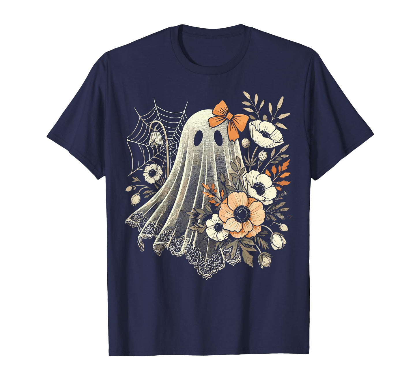 Halloween Ghost with Flowers Vintage T-Shirt
