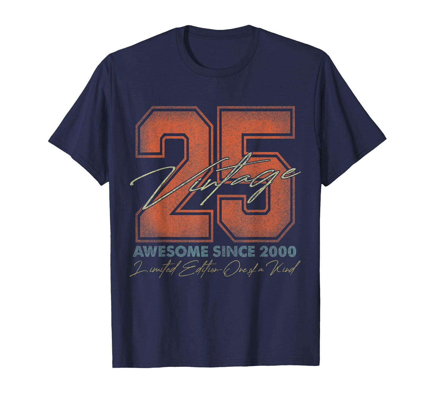 Vintage Number Shirts For Men and Women 2025 25th Birthday T-Shirt - Unisex-Adults - Black - Small - Short Sleeve - T-Shirt - Limited Edition