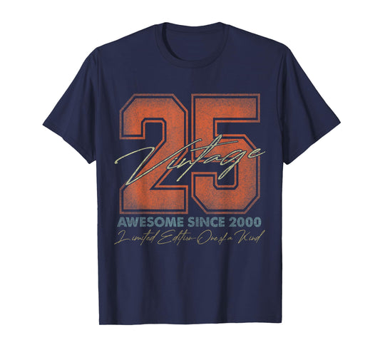 Vintage Number Shirts For Men and Women 2025 25th Birthday T-Shirt - Unisex-Adults - Black - Small - Short Sleeve - T-Shirt - Limited Edition