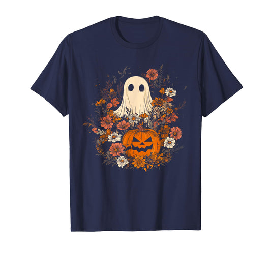 Vintage Floral Ghost Halloween Ghost in the Forest Gothic T-Shirt