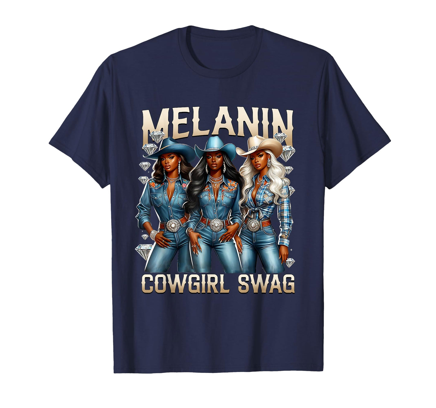 Black Cowgirl Swag Western Rodeo Melanin Denims and Diamond T-Shirt