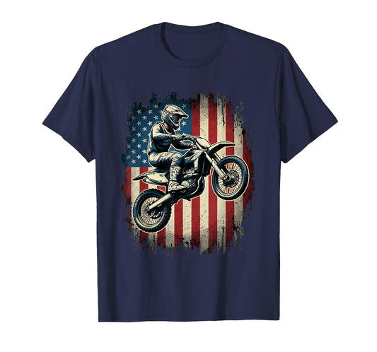 Dirt Bike American Flag Motocross Biker USA Vintage T-Shirt