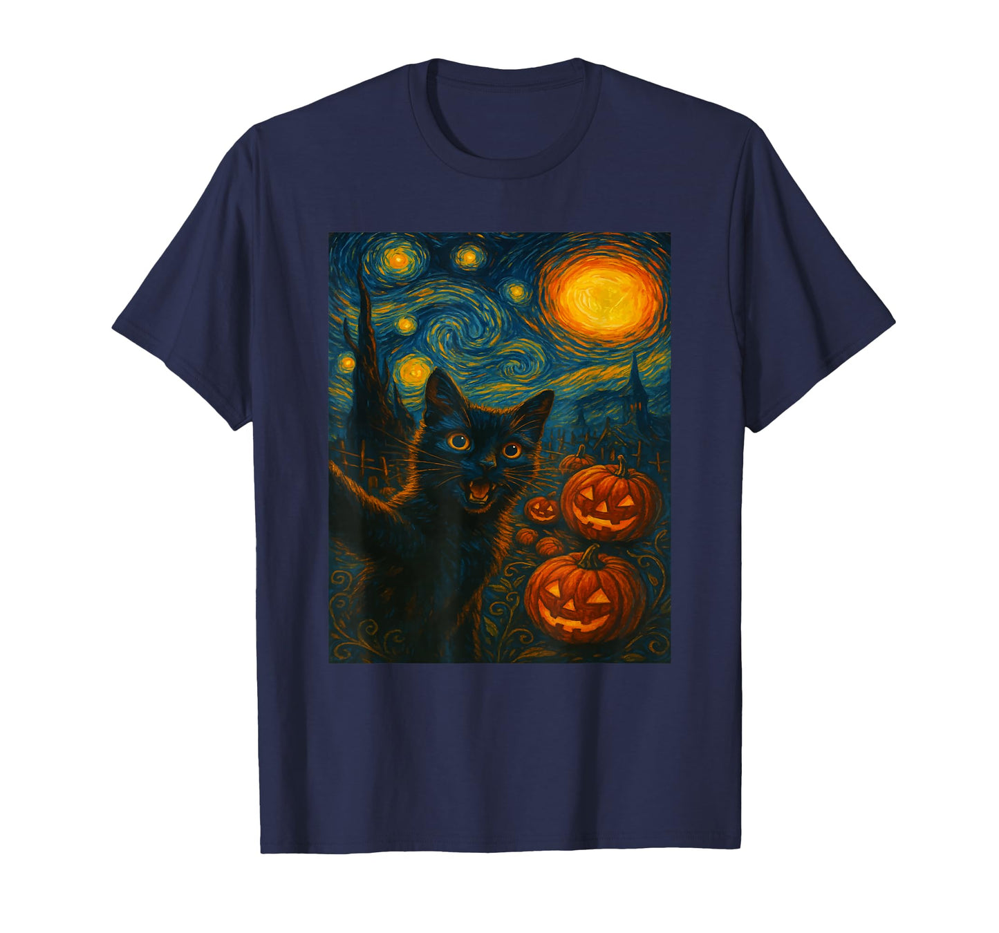 Halloween Black Cat Starry Night Witch Pumpkin Moon T-Shirt