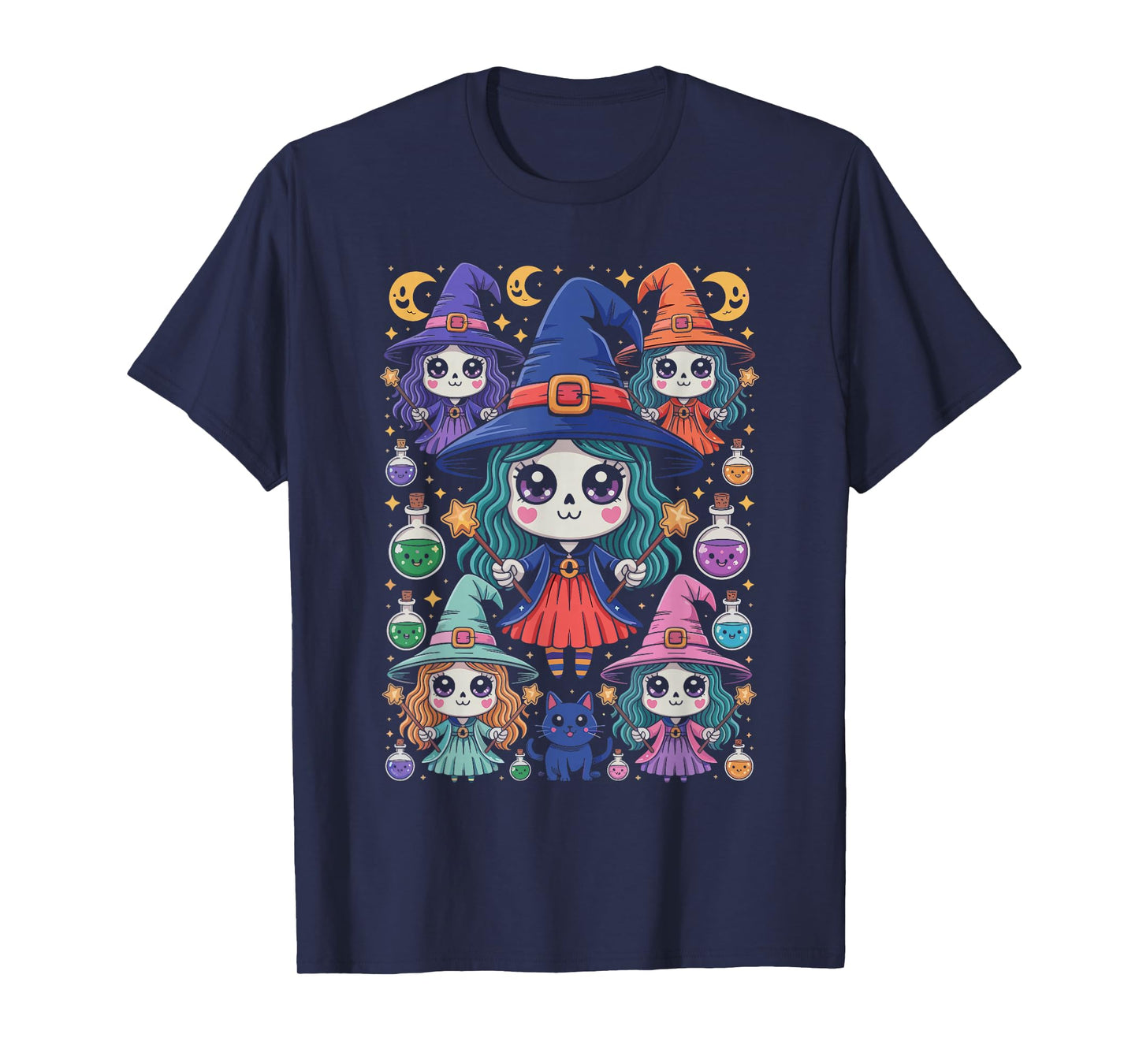 Kawaii Witches Group Potions Stars and Moons Halloween T-Shirt
