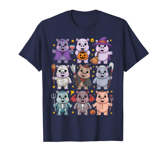 Cute Funny Halloween Hippo Boo Costume Retro Spooky Design T-Shirt