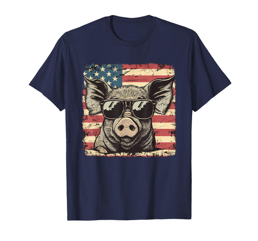 USA Flag Patriotic Pig Art Theme Independence Day T-Shirt
